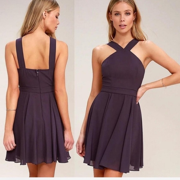 Lulus Forevermore Dusty Purple Skater Dress Size Small - Picture 1 of 5
